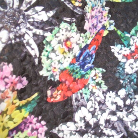 Black Parrot Bird Print Floral Full Skirt - Picture 4 of 8